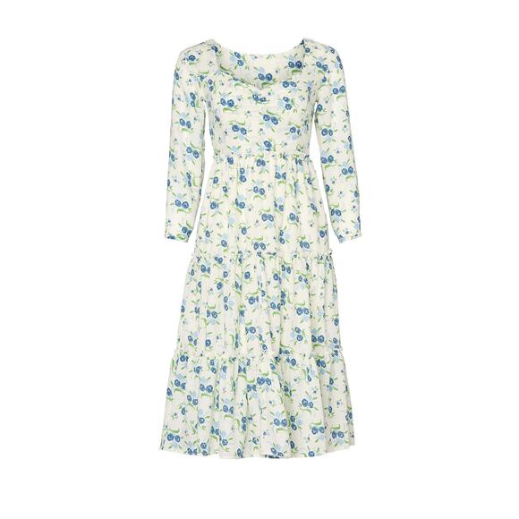 Sweet Baby Jamie Ivory Floral Print Tiered 3/4 Sleeve Midi Dress Size Medium - Picture 4 of 15